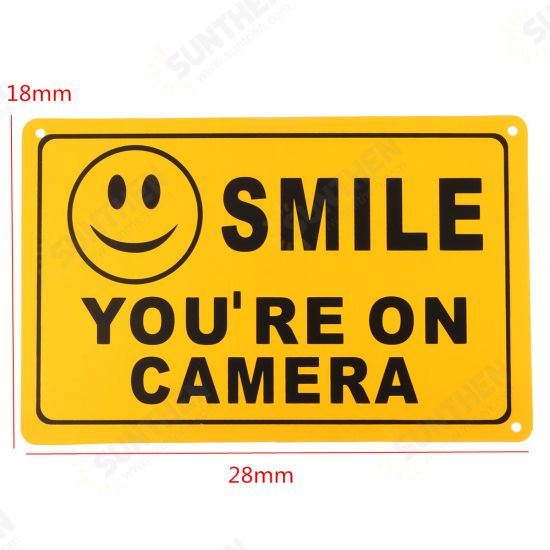 2Pcs SMILE YOU'RE ON CAMERA Warning Security Yellow Sign CCTV Video Surveillance Camera Sticker 28x18cm