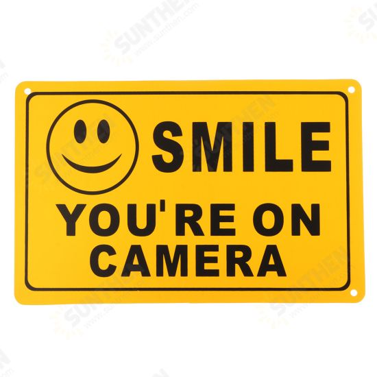 2Pcs SMILE YOU'RE ON CAMERA Warning Security Yellow Sign CCTV Video Surveillance Camera Sticker 28x18cm