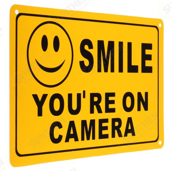 2Pcs SMILE YOU'RE ON CAMERA Warning Security Yellow Sign CCTV Video Surveillance Camera Sticker 28x18cm