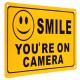 2Pcs SMILE YOU'RE ON CAMERA Warning Security Yellow Sign CCTV Video Surveillance Camera Sticker 28x18cm