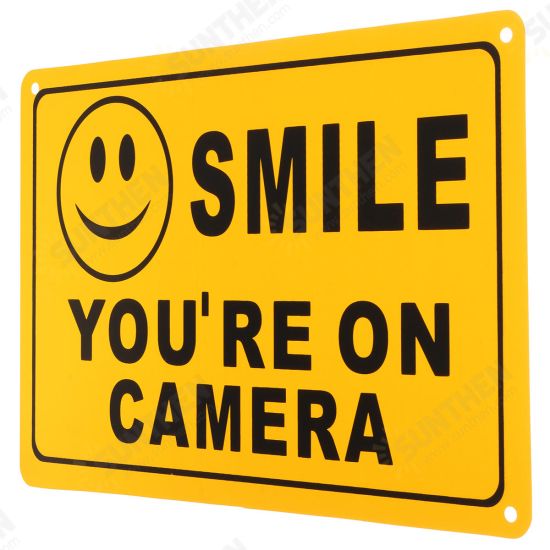 2Pcs SMILE YOU'RE ON CAMERA Warning Security Yellow Sign CCTV Video Surveillance Camera Sticker 28x18cm