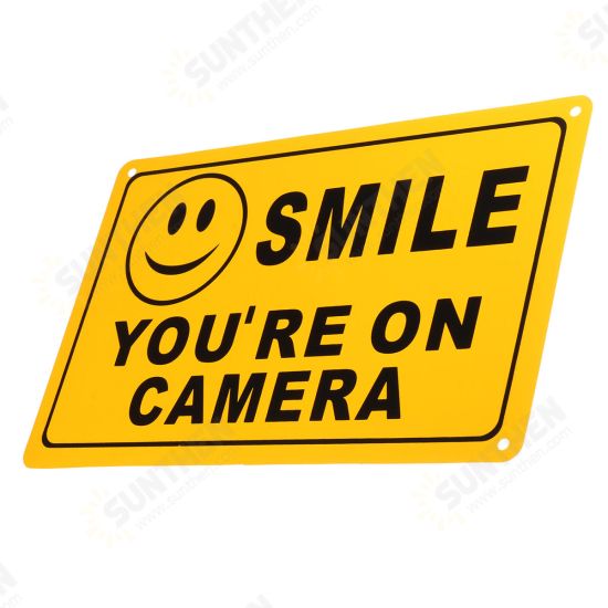 2Pcs SMILE YOU'RE ON CAMERA Warning Security Yellow Sign CCTV Video Surveillance Camera Sticker 28x18cm