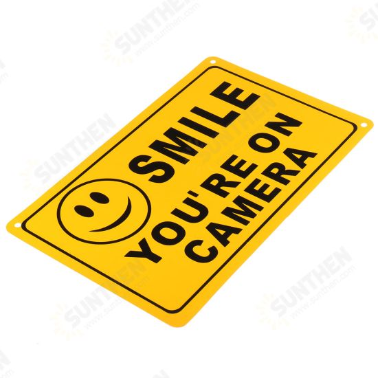 2Pcs SMILE YOU'RE ON CAMERA Warning Security Yellow Sign CCTV Video Surveillance Camera Sticker 28x18cm