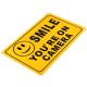 2Pcs SMILE YOU'RE ON CAMERA Warning Security Yellow Sign CCTV Video Surveillance Camera Sticker 28x18cm