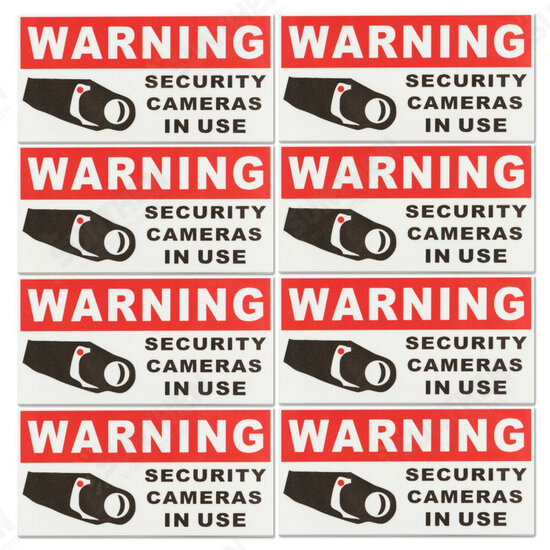 8Pcs Security Camera In Use Self-adhensive Stickers Safety Signs Decal Waterproof