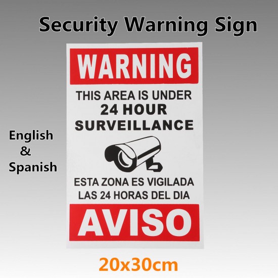 English Spanish Security Warning Sign Camera Sticker Warning This Area Is Under 24 Hour Surveillance