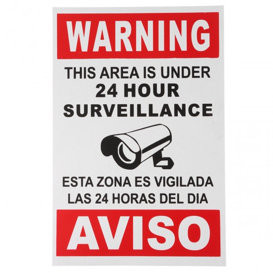 English Spanish Security Warning Sign Camera Sticker Warning This Area Is Under 24 Hour Surveillance