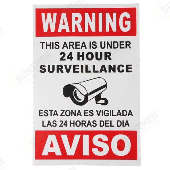 English Spanish Security Warning Sign Camera Sticker Warning This Area Is Under 24 Hour Surveillance