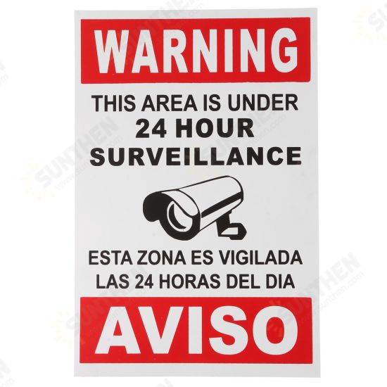 English Spanish Security Warning Sign Camera Sticker Warning This Area Is Under 24 Hour Surveillance