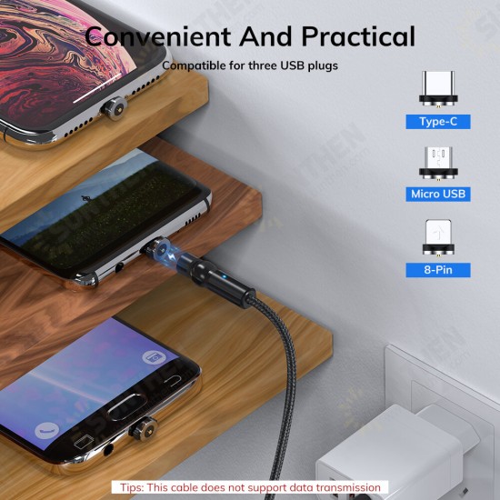 [2Pcs Black] AM68 3in1 Magnetic Cable 540° Rotation Elbow LED Indicator Fast Charging Data Transmission Cable 1m for iPhone Samsung iPad MacBook Huawei