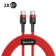 [3 Pack] 60W 3A USB-C to USB-C QC3.0 PD2.0 Fast Charging Data Cable Red for Samsung Huawei OnePlus Huawei Mate40 for Macbook iPad Pro Oneplus 6T