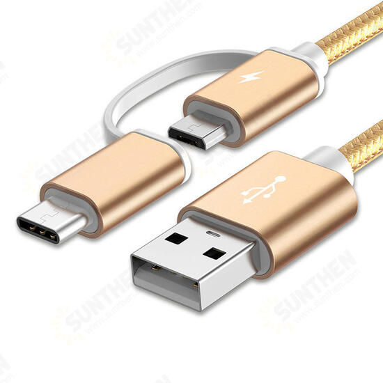 2 in 1 Type C Micro USB Nylon Braided Data Charging Cable USB 2.0 for 6 Oneplus S8 S7