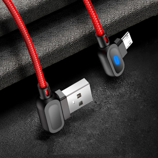 2.4A Type C Micro USB 90 Degree Fast Charging Double Elbow Data Cable with Indicator Light For Huawei P30 Pro Mate 30 Mi9 9Pro Oneplus 6T 7 Pro