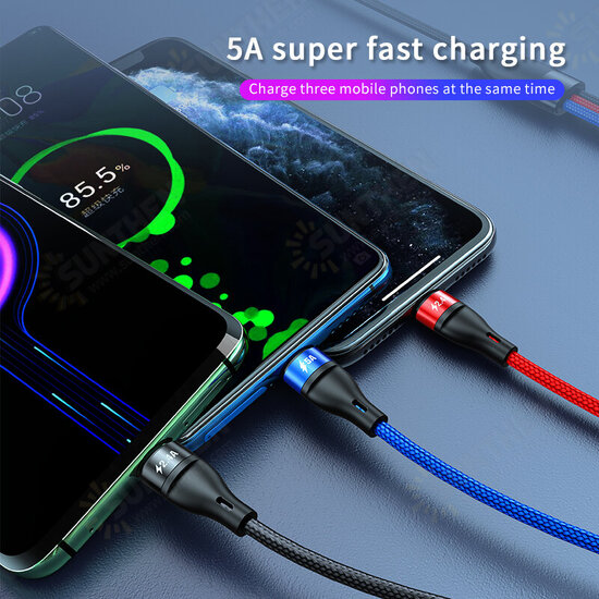 3in1 USB to USB-C/Micro USB/IP Port Cable Fast Charging Data Transmission Cable 1m For Samsung Galaxy Note20 iPad Pro MacBook Air Mi10 Huawei P40