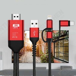 3-in-1 Apple/Android/Type-C to HDMI High-definition On-screen Cable Mobile Phone Adapter Cable 3-in-1 Apple/Android/Type-C to HDMI High-definition On-screen Cable Mobile Phone Adapter Cable