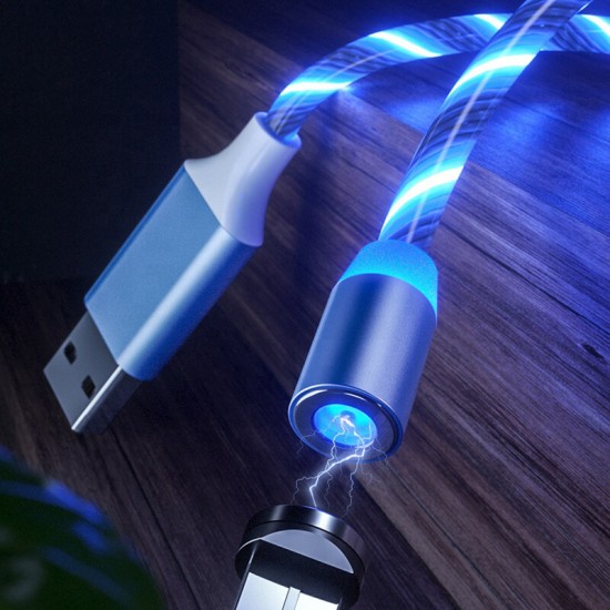 Type C Micro USB Magnetic Data Cable 2A Fast Charging Flowing Light LED Luminous Line For Mi10 9Pro K30
