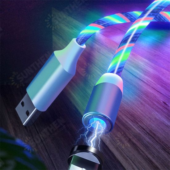 Type C Micro USB Magnetic Data Cable 2A Fast Charging Flowing Light LED Luminous Line For Mi10 9Pro K30