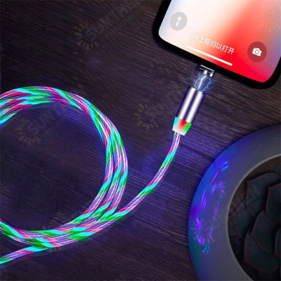 Type C Micro USB Magnetic Data Cable 2A Fast Charging Flowing Light LED Luminous Line For Mi10 9Pro K30