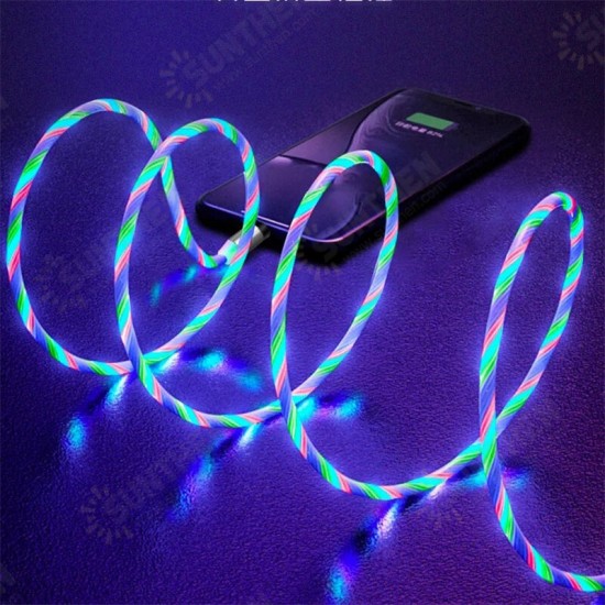 Type C Micro USB Magnetic Data Cable 2A Fast Charging Flowing Light LED Luminous Line For Mi10 9Pro K30