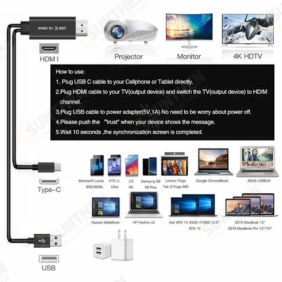 USB 2.0 Type C to HDMI With Charging Function Cable Ultra HD 1080P 4K Adapter Line For Tablet/Switch/ Monitor/Phones