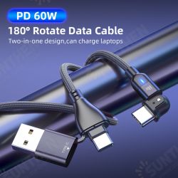 USB Type-C to Type-C 2 in 1 180 Degree Spin PD 60W+QC3.0 Fast Charging Cable for iPhone 12 12 Pro Max Power Armor 13 for Samsung S20 Macbook USB Type-C to Type-C 2 in 1 180 Degree Spin PD 60W+QC3.0 Fast Charging Cable for iPhone 12 12 Pro Max Power Armor 13 for Samsung S20 Macbook