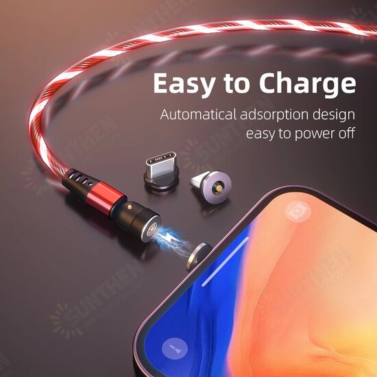 USB to USB-C/Micro USB/Apple Port Cable LED Lighting Magnetic 3A Fast Charging Data Transmission Cable 1/2m For Samsung iPad Pro MacBook Air Mi10