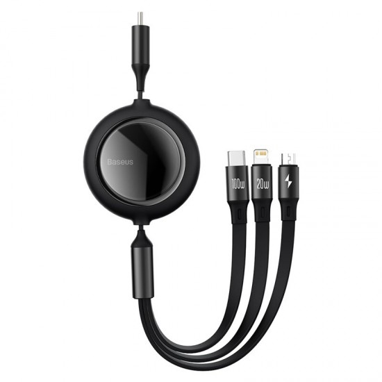 100W 3in1 Retractable Cable Type-C to Type-C/Micro USB/for Lightning Fast Charging 480Mbps Data Cable for Samsung Huawei OnePlus iPhone 12 Pro Max