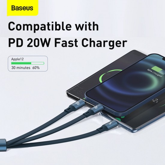 100W 3in1 Retractable Cable Type-C to Type-C/Micro USB/for Lightning Fast Charging 480Mbps Data Cable for Samsung Huawei OnePlus iPhone 12 Pro Max