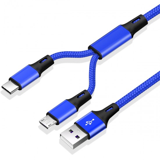 FKBZ-2 Nylon Braided 2in1 Micro USB/Type C Fast Charging Data Cable for Samsung Huawei Mate40 P50 OnePlus 9 Pro OPPO VIVO