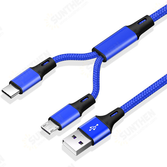 FKBZ-2 Nylon Braided 2in1 Micro USB/Type C Fast Charging Data Cable for Samsung Huawei Mate40 P50 OnePlus 9 Pro OPPO VIVO