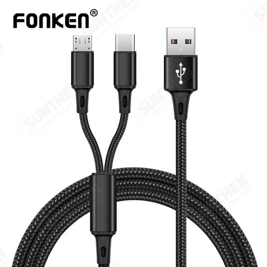 FKBZ-2 Nylon Braided 2in1 Micro USB/Type C Fast Charging Data Cable for Samsung Huawei Mate40 P50 OnePlus 9 Pro OPPO VIVO