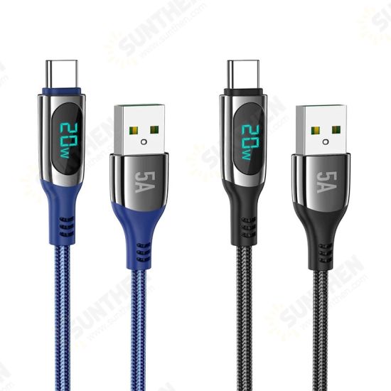 S51 USB to USB-C LED Display Cable 5A USB-C PD3.0 Power Delivery QC4.0 Fast Charging Data Transmission Cable 1m Samsung iPad MacBook AirMi Huawei