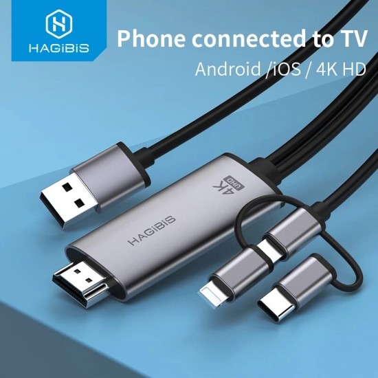3in1 4K HD Micro USB Type-C to Hdmi Cable Audio Video Cable Phone to TV/Projector Adapter for HUAWEI MacBook Samsung S10 Huawei Pro for iPad Pro