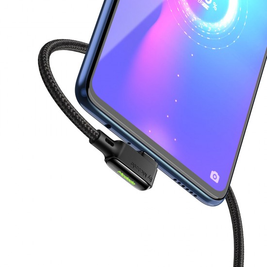 3A Data Cable Type C 90 Degree Elbow Green LED Light Fast Charging Line For Mi10 Note 9S Oneplus 8Pro Huawei P30 P40 Pro