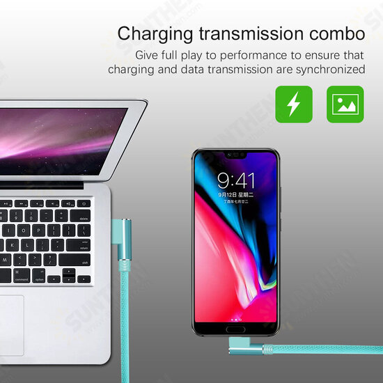 USB-C/Micro USB/Apple to USB-A Cable 90° Double Elbow Game Fast Charging Data Transmission Cable 1m/2m For iPhone Samsung iPad MacBook Air Mi10 Huawei