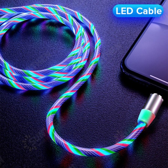 Magnetic Data Cable Micro USB Type C Flow Luminous Lighting Data Wire For Huawei P30 P40 Pro MI10 Note 9S