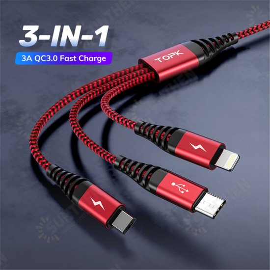 AN24 3In1 Data Cable Data Transmission Cable 1.2m For iPhone 12 XS 11Pro for Samsung Mi10 POCO X3 Huawei P30 P40 Pro OnePlus 8Pro