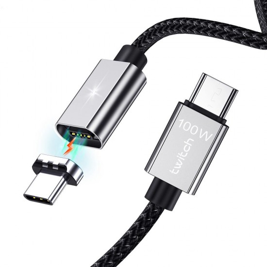 100W PD Magnetic Type-C to Type-C Nylon Braided Data Cable for Samsung S20 Note 8 for Notebook Matebook