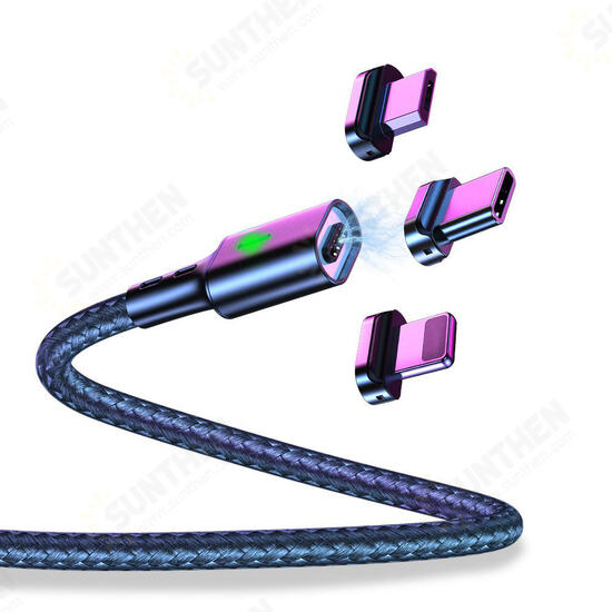 T03 3A LED Magnetic Nylon Braided Type-C Micro USB Data Cable for Samsung S10 HUAWEI 9T K30