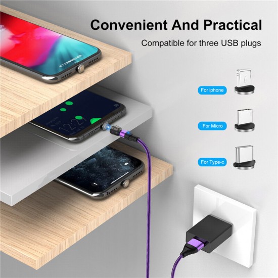 3in1 3A Magnetic USB to USB-C/Micro USB Data Cable 540° Rotation Fast Charging Data Transmission Cable 0.5/1/2m Samsung iPad MacBook Huawei OnePlus