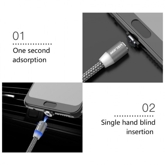 3 in 1 Magnetic LED Micro USB Type-C Braided Fast Charging Data Cable for Samsung Galaxy S21 Note S20 ultra Huawei Mate40 P50 OnePlus 9 Pro OPPO