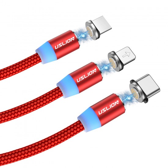 360 Degree Rotate Round Magnetic LED TPE Fast Charging 3A 1M Type-C Micro USB Data Cable for Samsung S10+ Note8 HUAWEI P30Pro