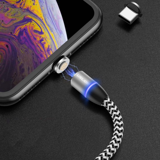 3A LED 360 Degree Rotate Magnetic TPE Fast Charging 1M Type-C Data Cable for Samsung S10+ Note8 HUAWEI P30Pro