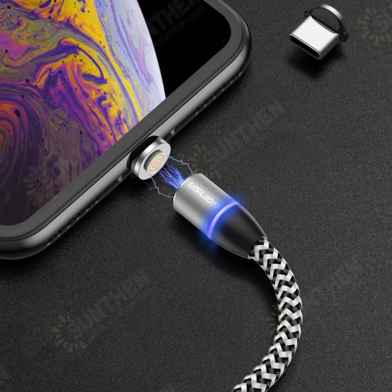 3A LED 360 Degree Rotate Magnetic TPE Fast Charging 1M Type-C Data Cable for Samsung S10+ Note8 HUAWEI P30Pro