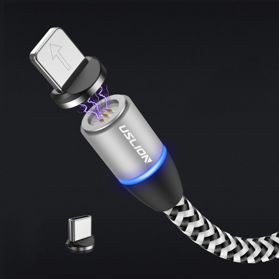 3A LED 360 Degree Rotate Magnetic TPE Fast Charging 1M Type-C Data Cable for Samsung S10+ Note8 HUAWEI P30Pro