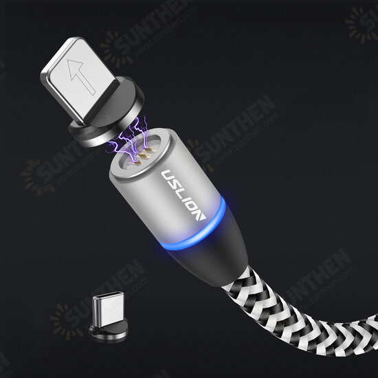 3A LED 360 Degree Rotate Magnetic TPE Fast Charging 1M Type-C Data Cable for Samsung S10+ Note8 HUAWEI P30Pro