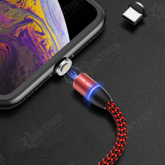 3A LED 360 Degree Rotate Magnetic TPE Fast Charging 1M Type-C Data Cable for Samsung S10+ Note8 HUAWEI P30Pro