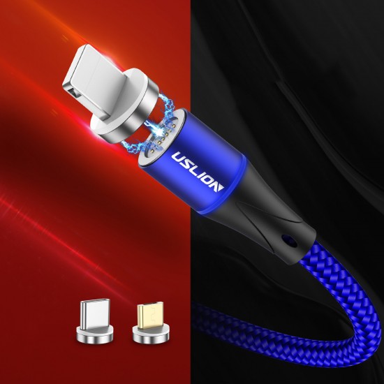 3A LED 360 Degree Rotate QC3.0 Magnetic Fast Charging Type-C Micro USB Data Cable 1M for Samsung S10+ S9 9T Note8 HUAWEI P30Pro