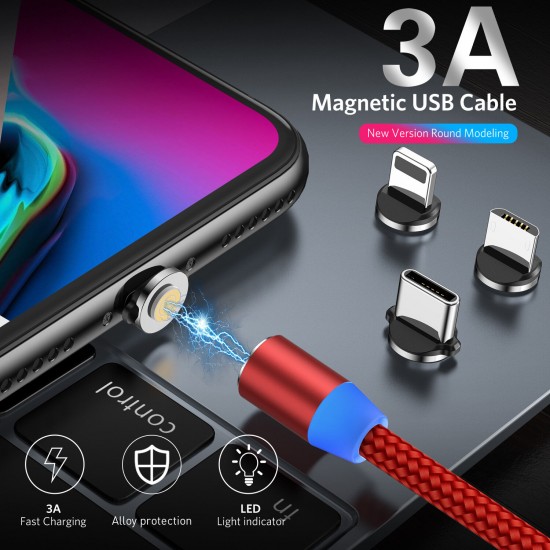 3A USB to USB-C/Micro USB Cable Magnetic Fast Charging Data Transmission Cable 1m/2m For Samsung iPad Pro MacBook Air Mi10 Huawei P40 OnePlus