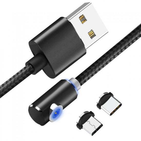 LED 90 Degree Rotatable Magnetic 2.4A Light Indicator Nylon 1M Type-C Fast Charging Data Cable for Samsung S10+ 9T Note8 HUAWEI P30Pro